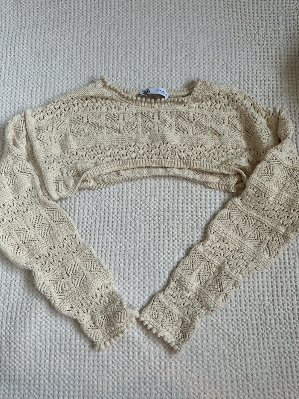 Zara Women's Cropped Cream Knit Sweater - Lightweight Openwork Design